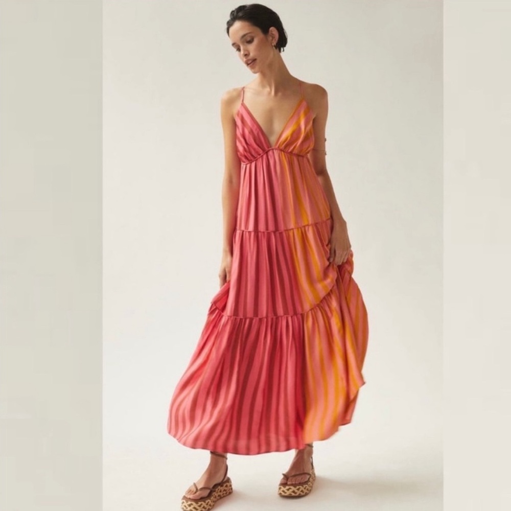 Farm Rio Pink and Orange Striped Maxi Dress